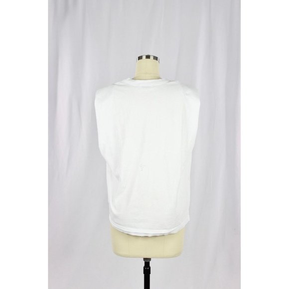 SANDRO Trivoli White Jersey Flocked Cotton Shoulder Pad Muscle Tank, Size 2/M - Picture 6 of 16